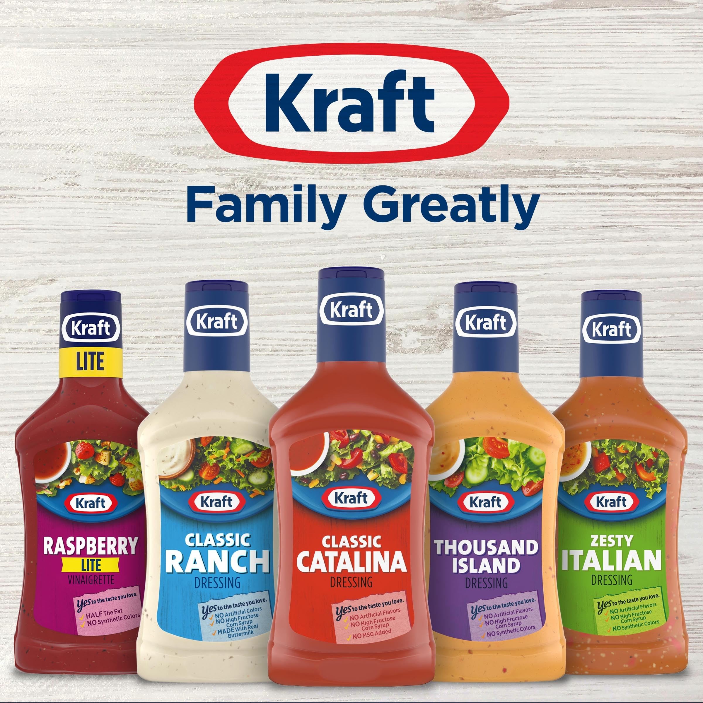 Kraft Classic Catalina Dressing pour detail, tangy flavor enhancing salads and wraps.