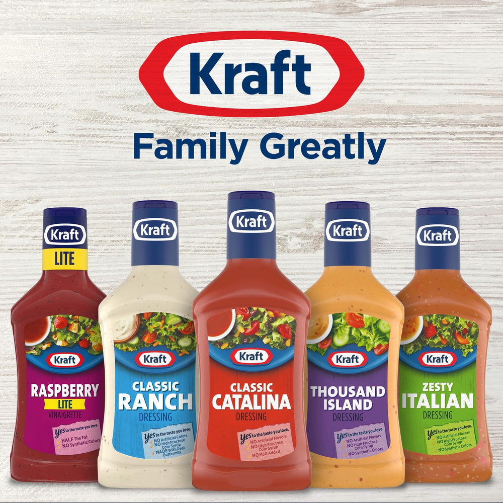 Kraft Classic Catalina Dressing pour detail, tangy flavor enhancing salads and wraps.