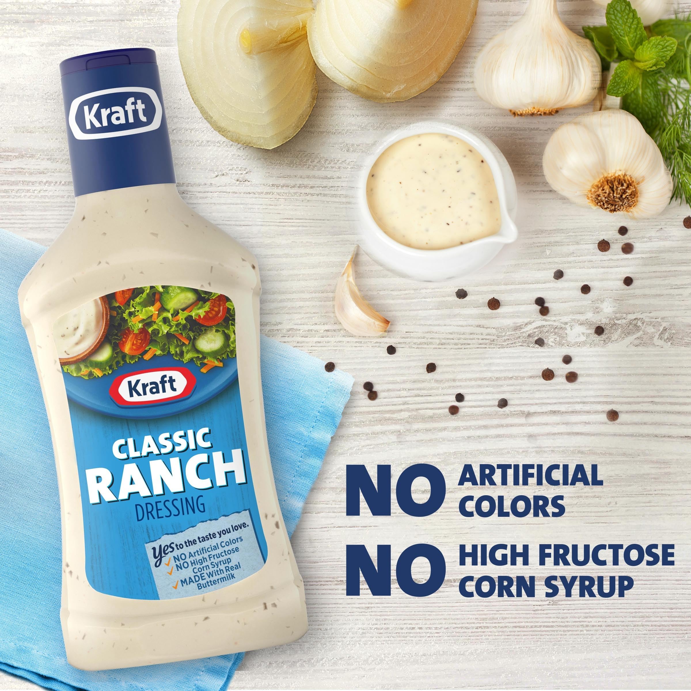Kraft Classic Ranch on a fresh salad highlighting zesty flavor.