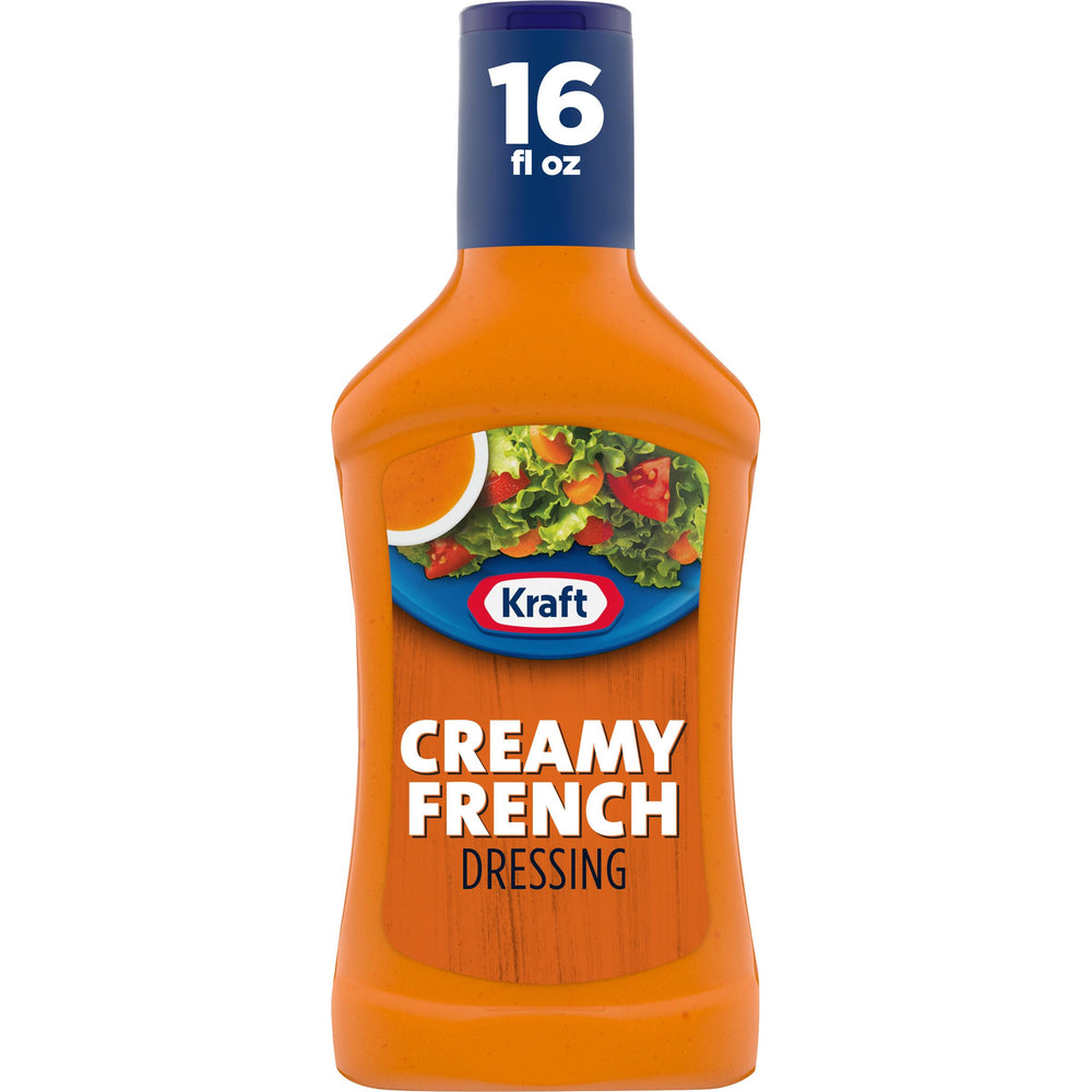 Kraft Creamy French Dressing bottle front shows a rich color ideal for salads.