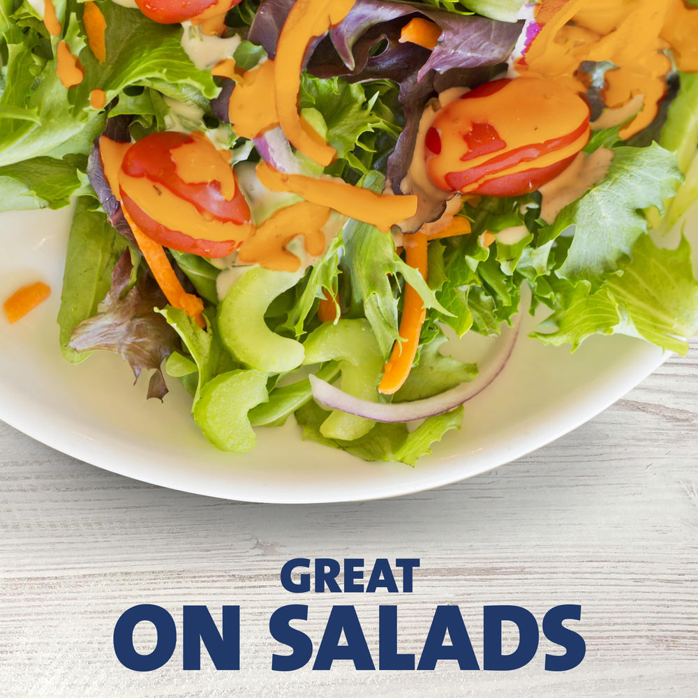 Kraft Creamy French Dressing ingredients image emphasizes garlic and tomato notes.