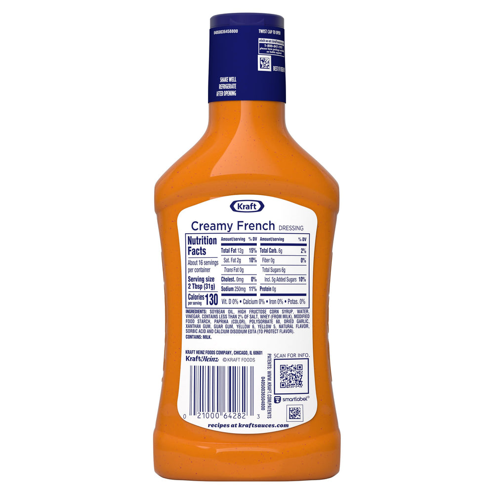 Kraft Creamy French Dressing resealable bottle highlights easy storage.