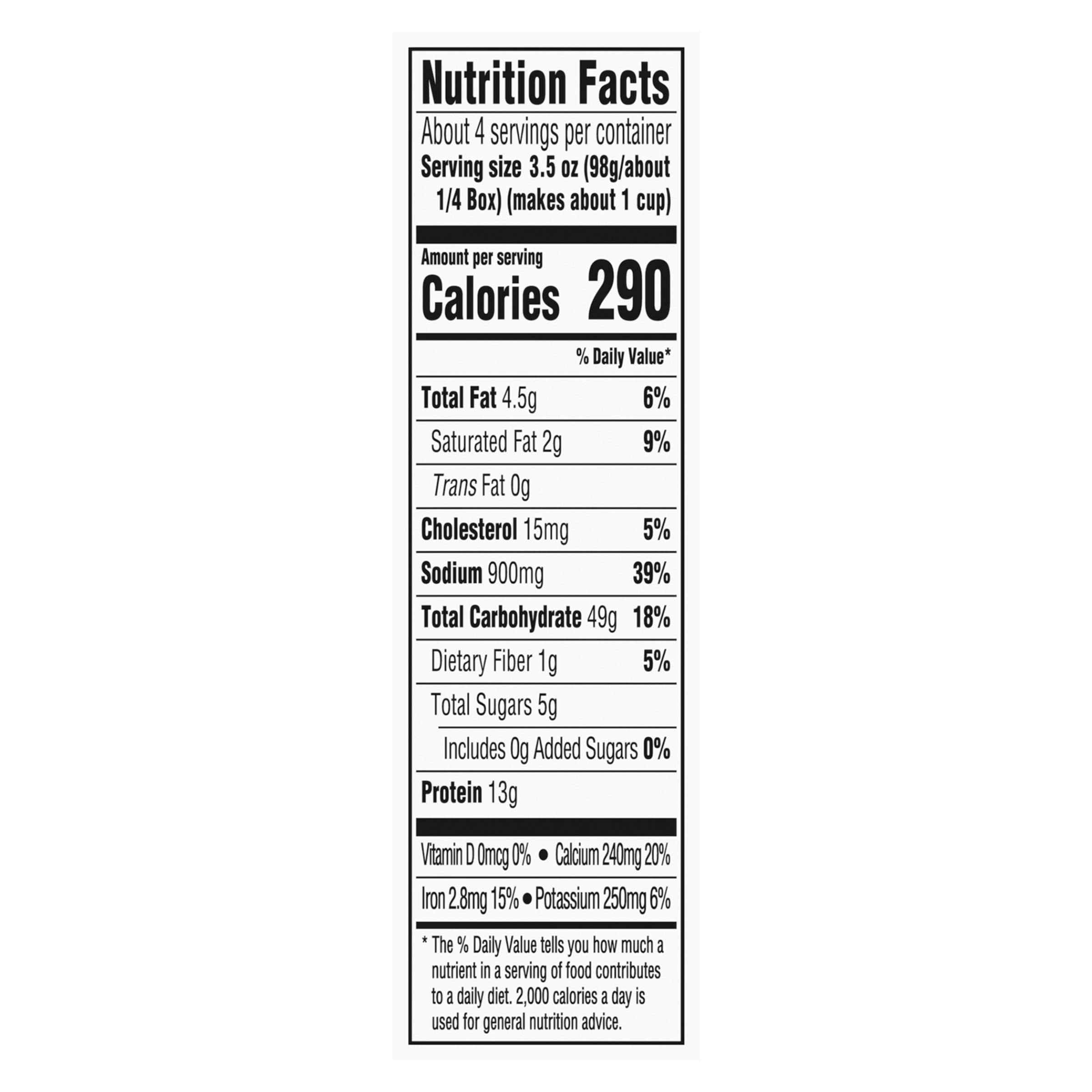 Kraft Deluxe Mac and Cheese nutrition panel on box, clear ingredients without artificial dyes.