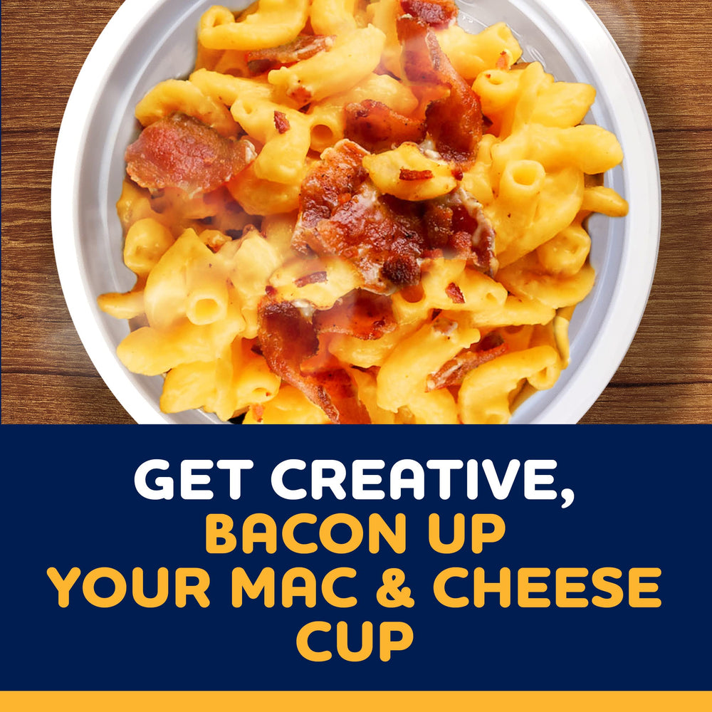 Kraft Deluxe Mac and Cheese cup featuring original flavor cheese sauce mix.