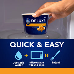 Kraft Deluxe Mac and Cheese pasta in cup ready to microwave for quick dinner.