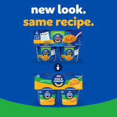 Kraft Gluten Free Mac and Cheese cups corn pasta close-up emphasizing gluten-free ingredient.