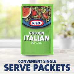 Kraft Golden Italian single-serve packet close-up highlights creamy texture ideal for salads.