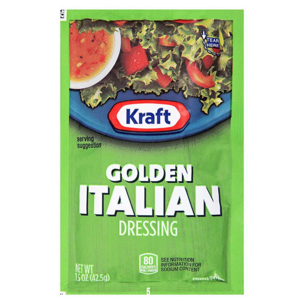 Kraft Golden Italian dressing packets, 60-count, ready for easy serving at the table or bar.