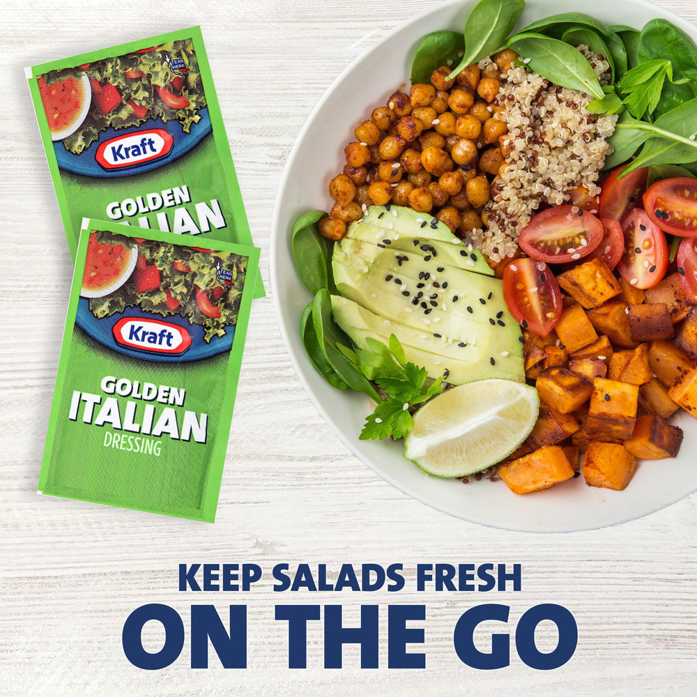 Kraft dressing on a green salad demonstrates creamy balance with a tangy finish.