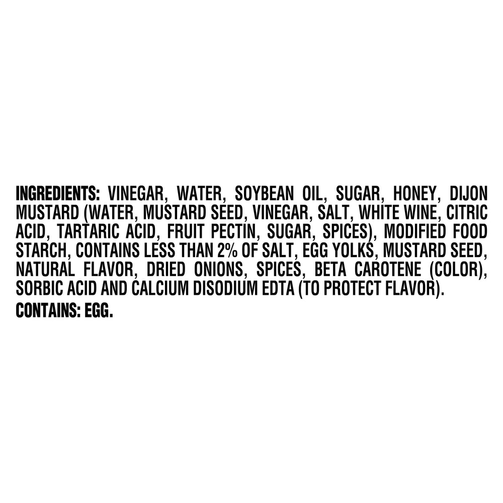Kraft Honey Mustard Dressing label closeup highlighting ingredients like honey and Dijon