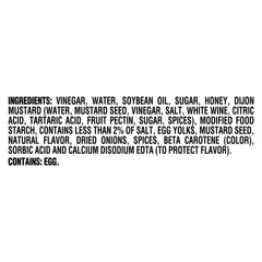 Kraft Honey Mustard Dressing label closeup highlighting ingredients like honey and Dijon