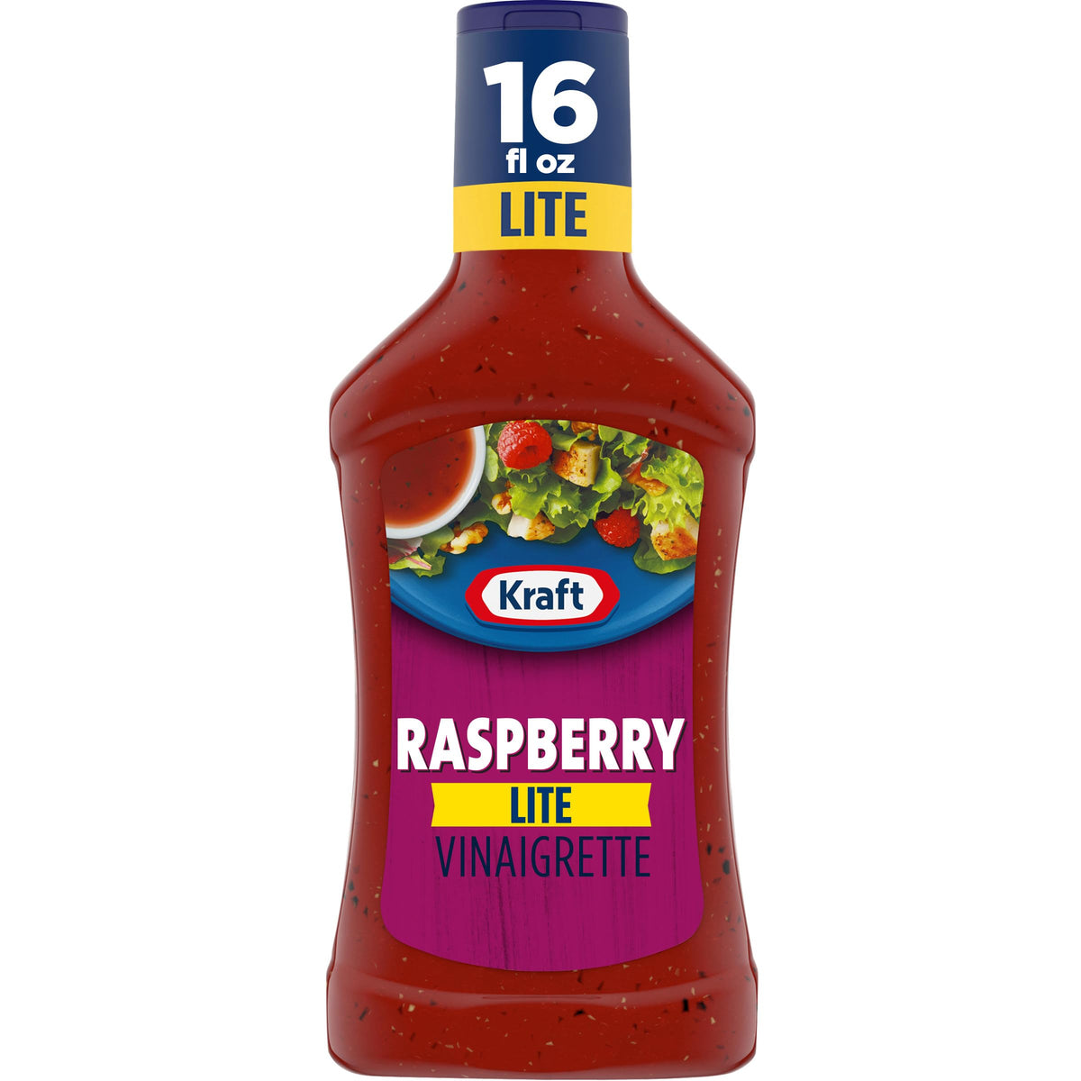 Kraft Lite Raspberry Vinaigrette bottle front view for a light dressing option
