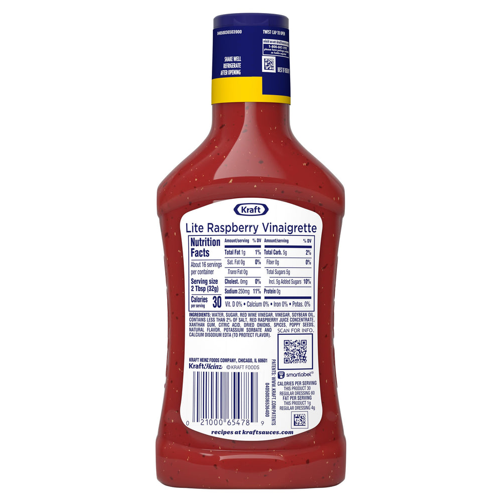 Kraft Lite Raspberry Vinaigrette paired with greens for salad