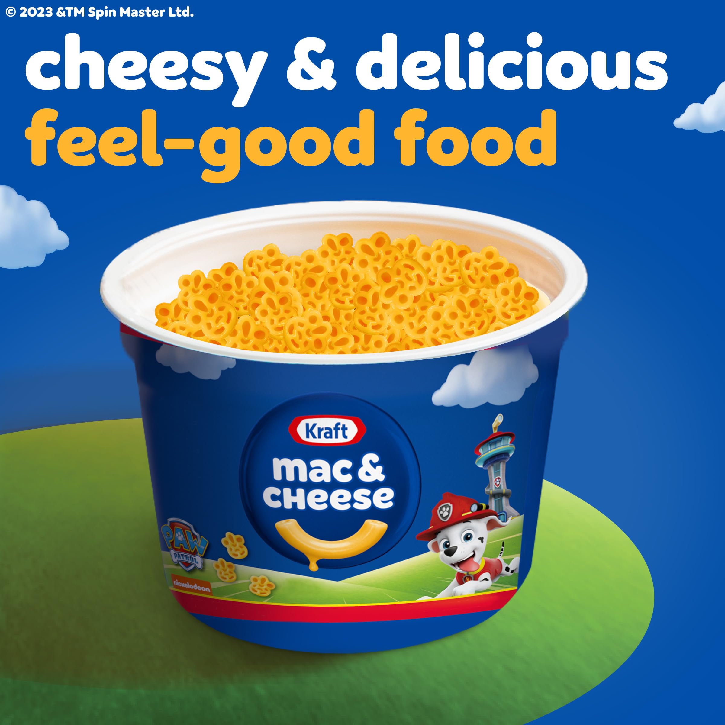 Kraft Mac and Cheese display featuring four cups per sleeve