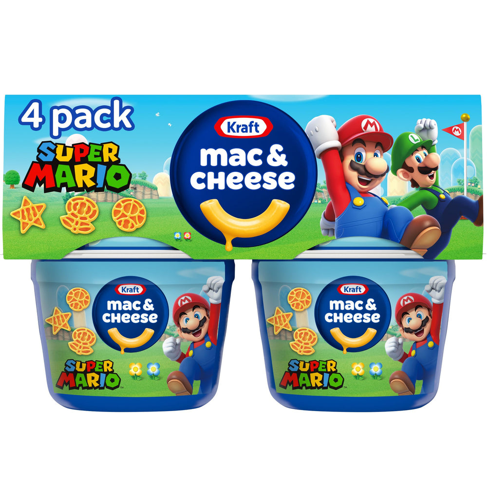 Kraft Mac & Cheese cups with Fire Flower shapes, quick comfort in minutes