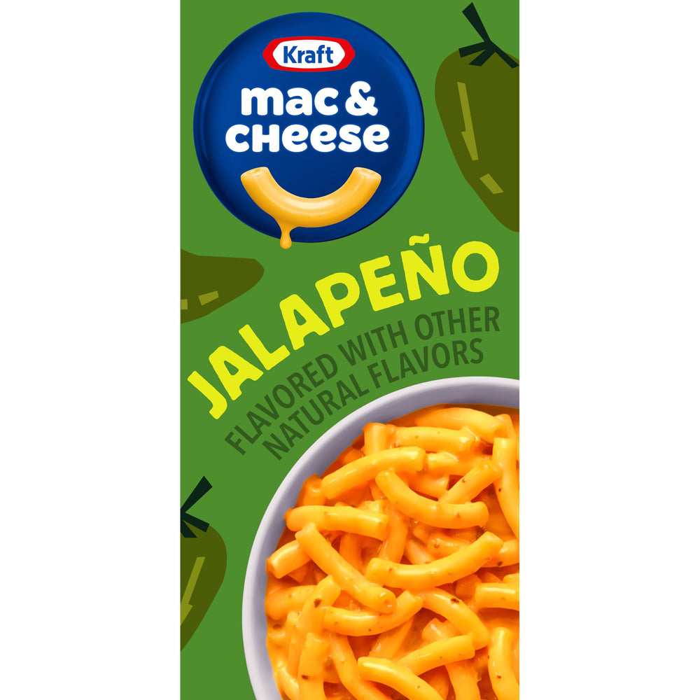 Kraft Mac and Cheese jalapeño box, quick family-friendly dinner option.