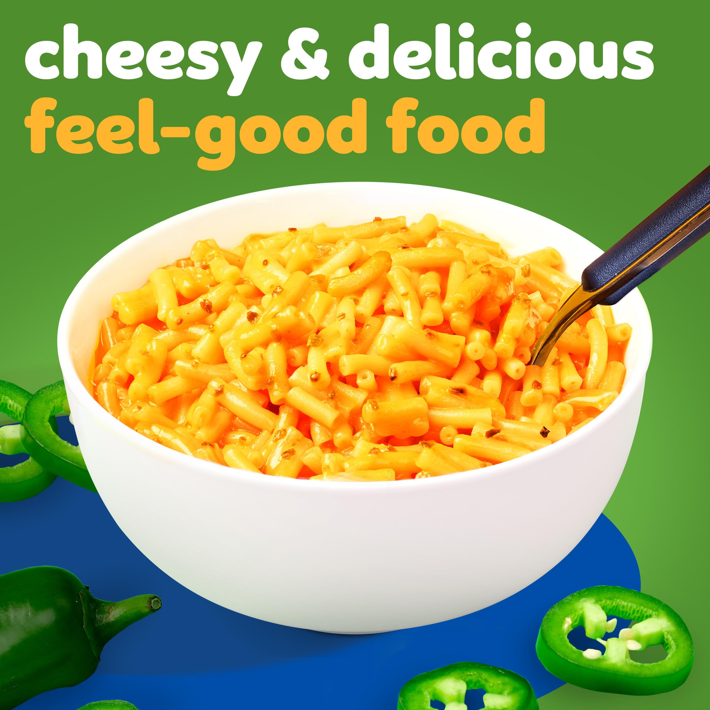 Kraft Mac and Cheese jalapeño ready dinner, shelf-stable pantry staple.