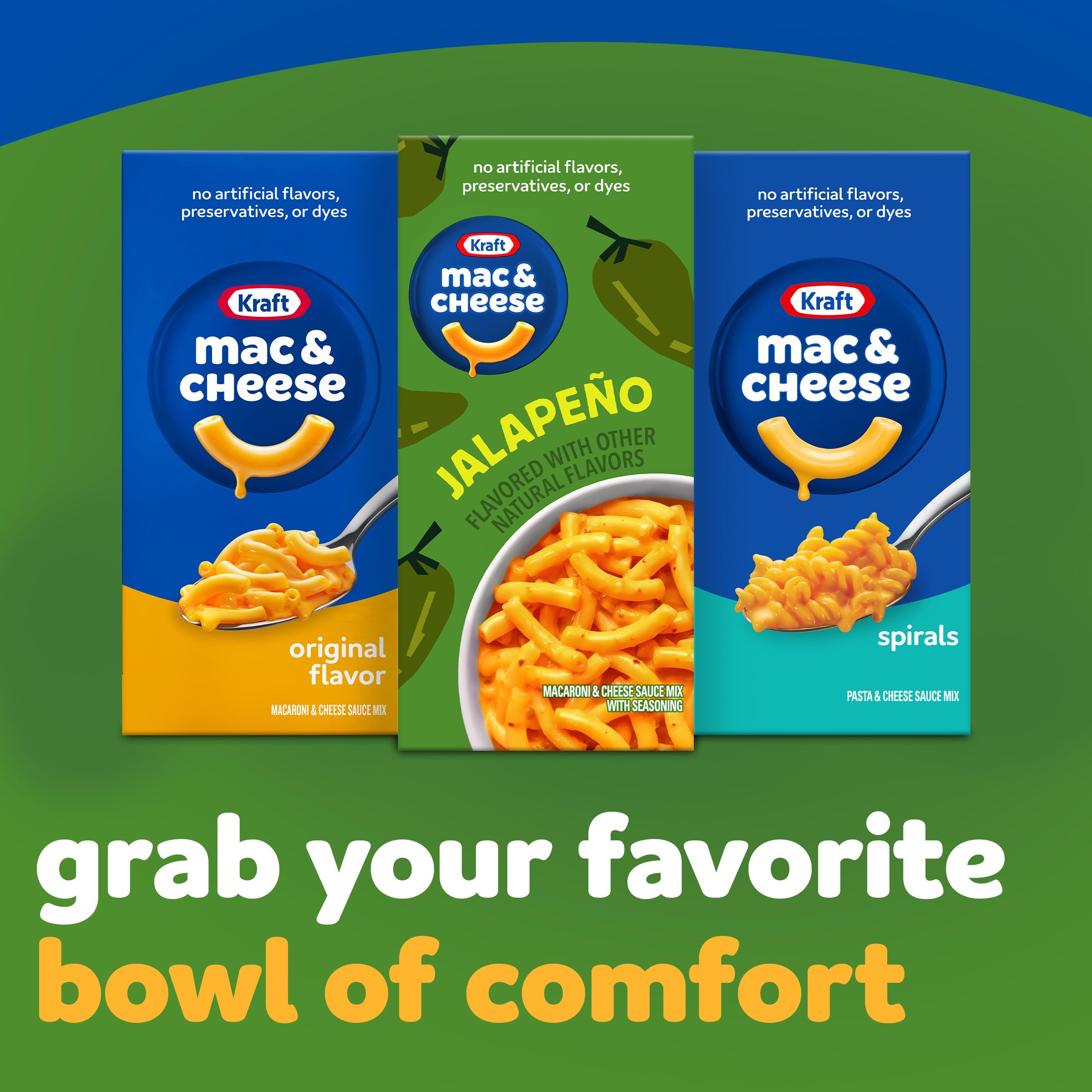 Kraft Mac and Cheese jalapeño shelf-stable packaging for easy stocking.