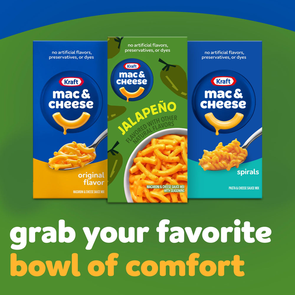 Kraft Mac and Cheese jalapeño shelf-stable packaging for easy stocking.