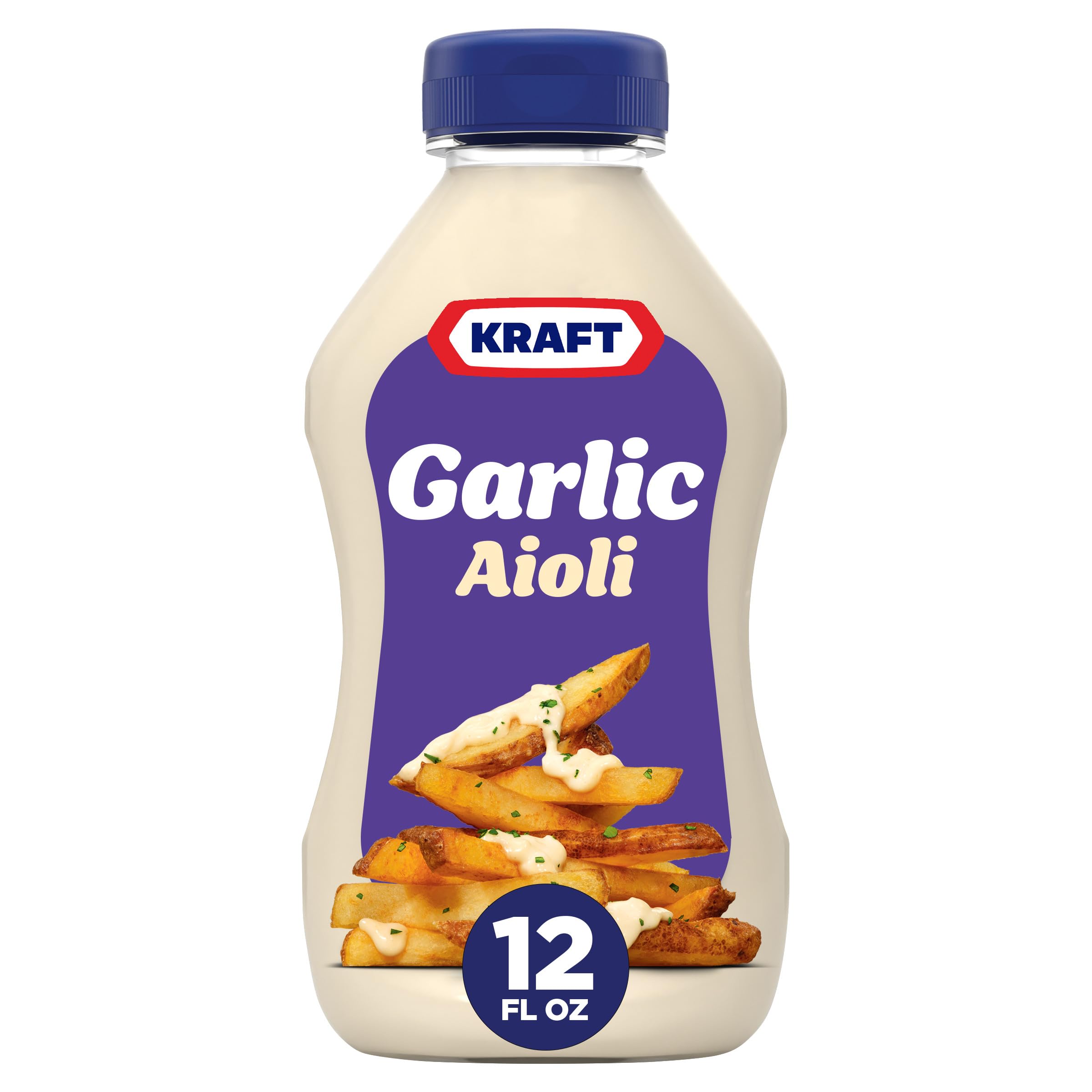 Kraft Mayo Garlic Aioli bottle front showcases bold authentic garlic flavor.