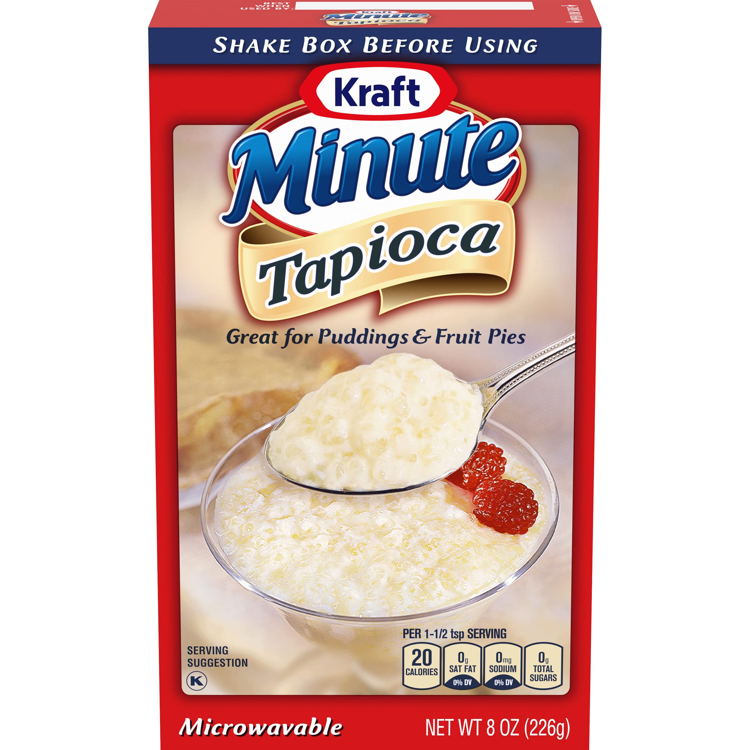 Kraft Minute Tapioca box front, quick dessert option for busy families.