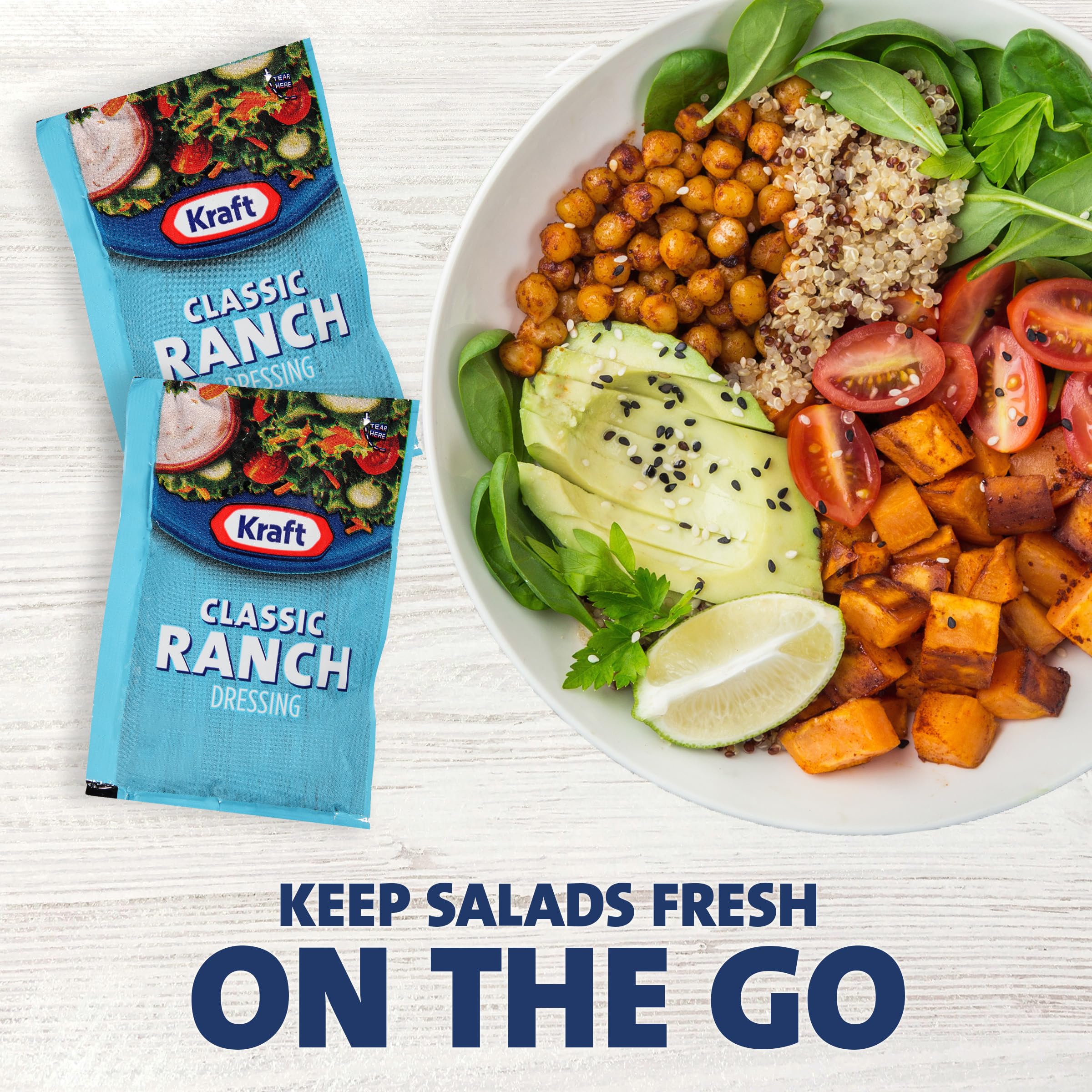On-the-go Kraft Ranch packets beside a packed lunch