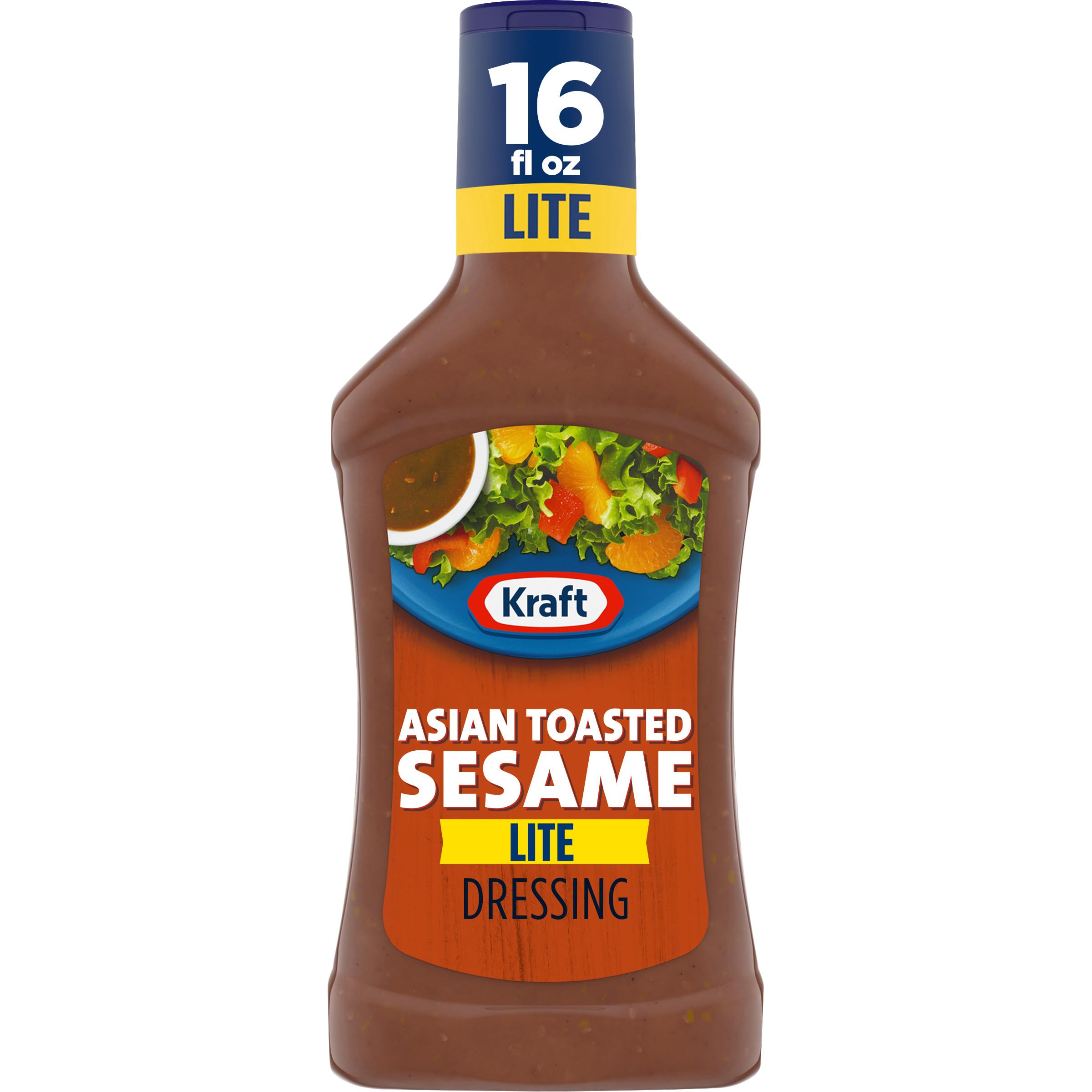 Kraft Reduced Fat Asian Toasted Sesame dressing bottle on counter for quick meals