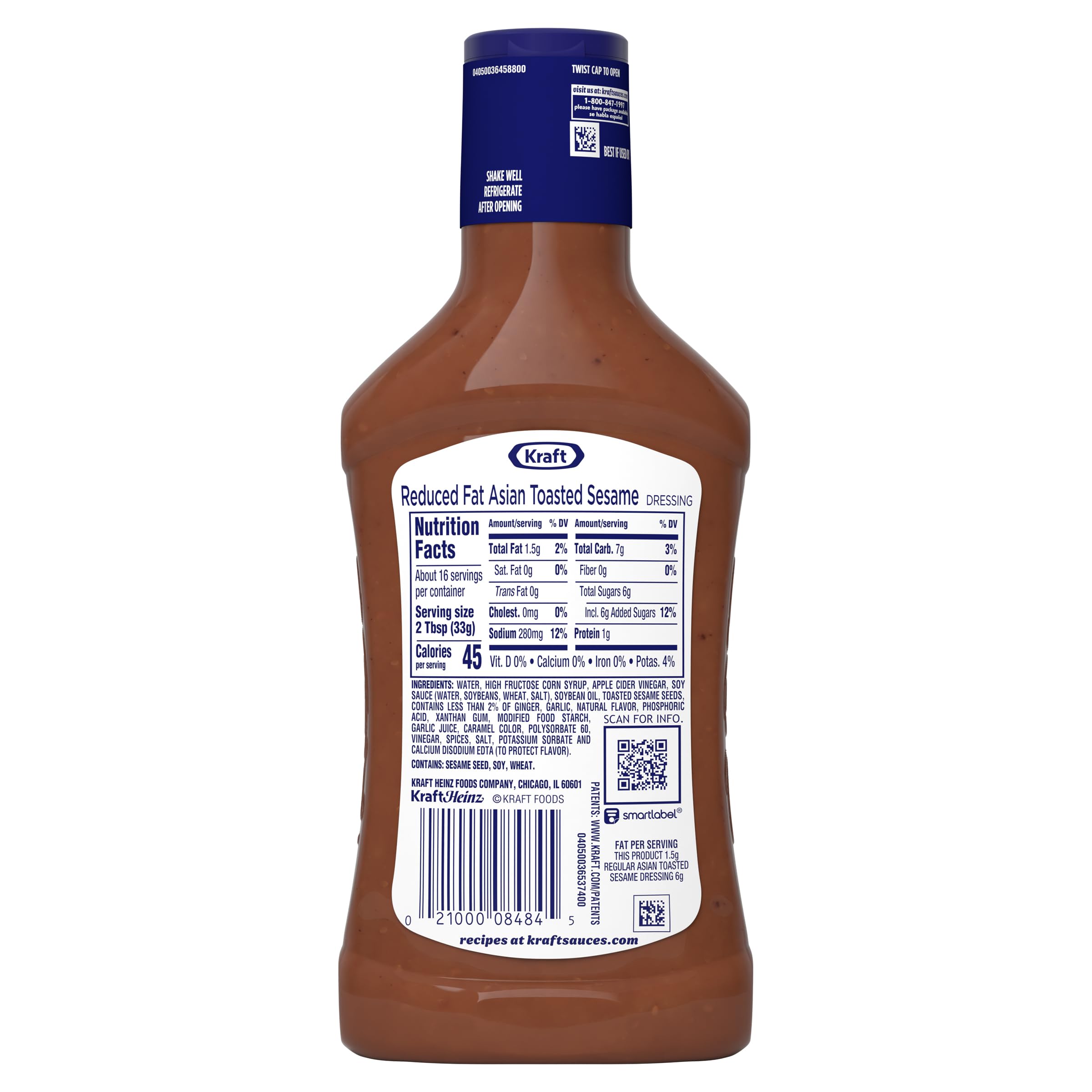 Kraft Reduced Fat Asian Toasted Sesame dressing presented on a dish