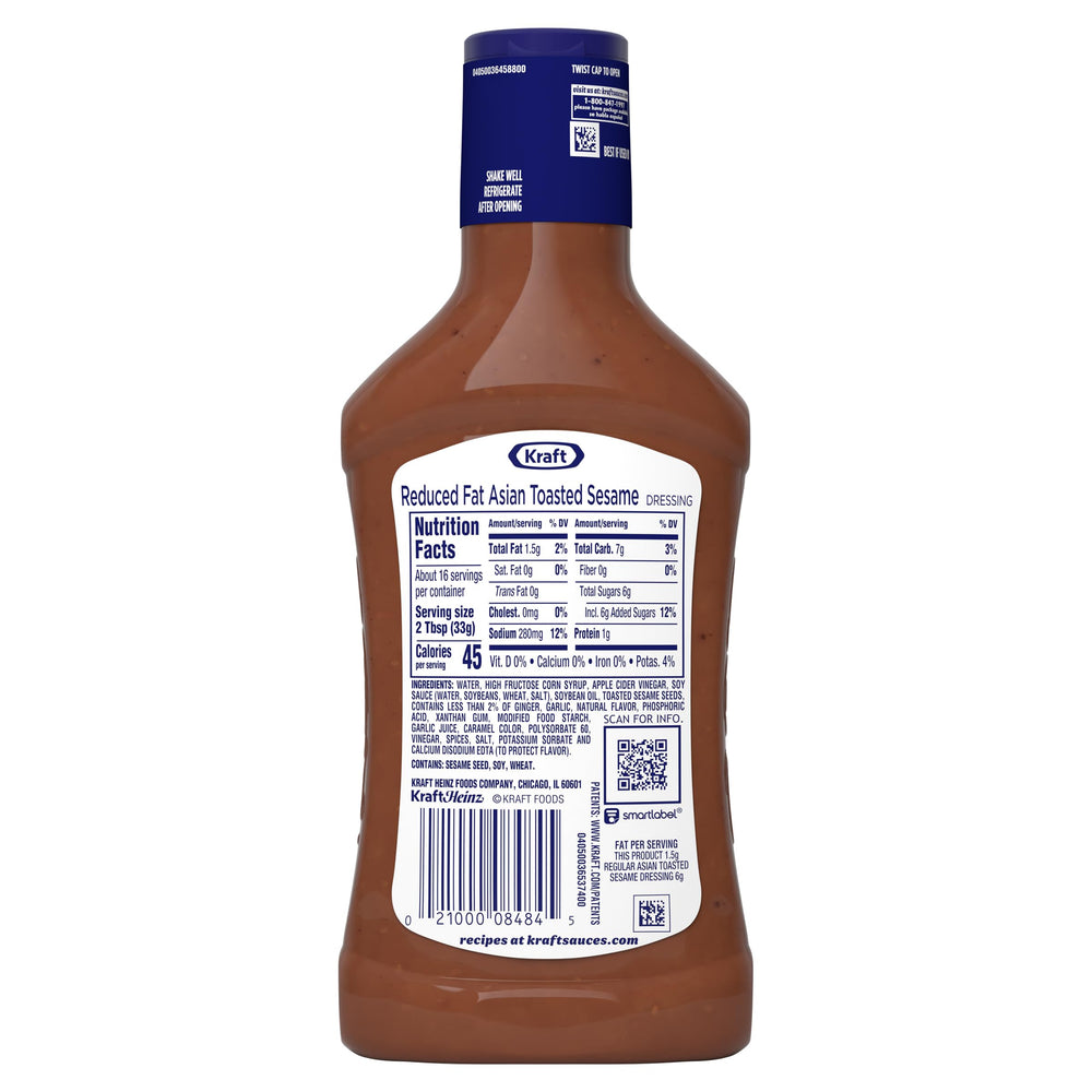 Kraft Reduced Fat Asian Toasted Sesame dressing presented on a dish