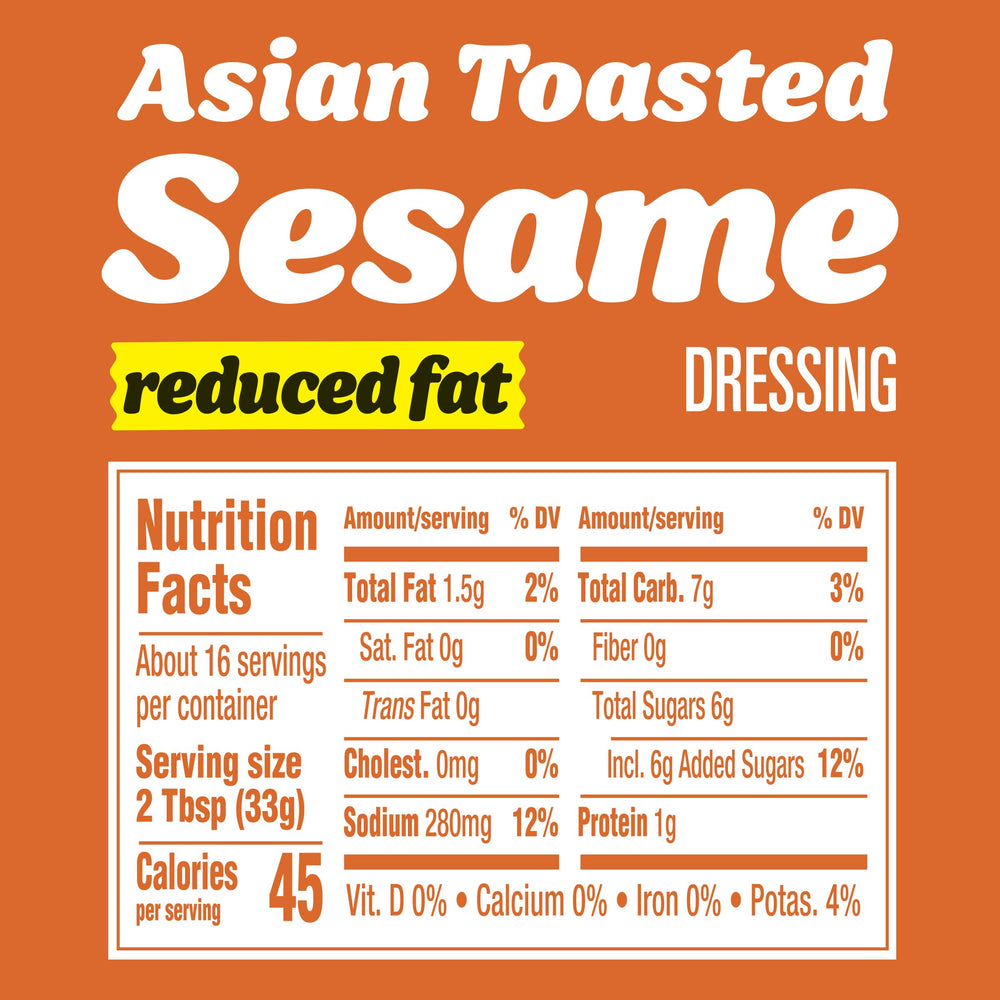 Kraft Reduced Fat Asian Toasted Sesame dressing pours over a fresh salad