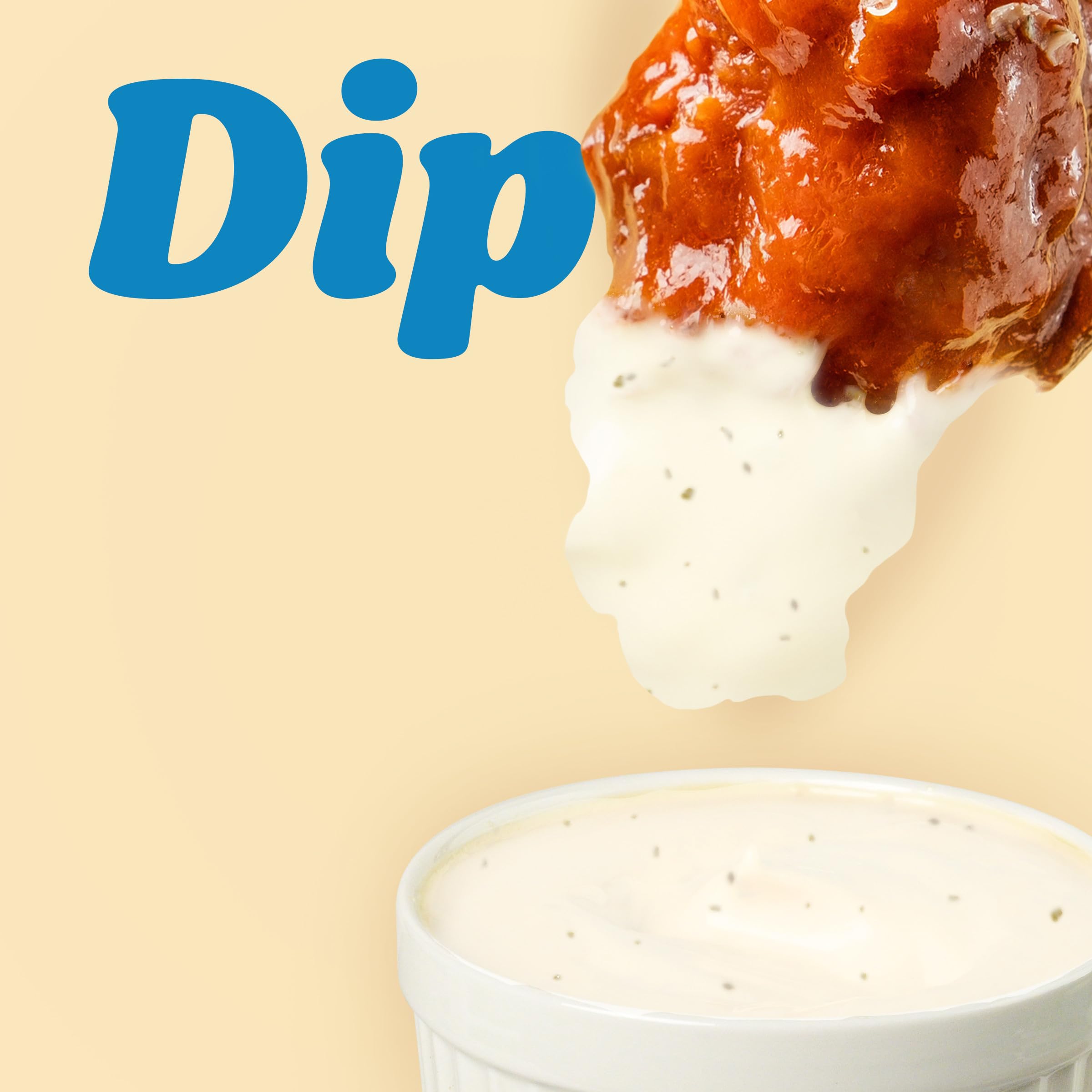 Wings dipped in Kraft Roka Blue Cheese Dressing for extra tang.