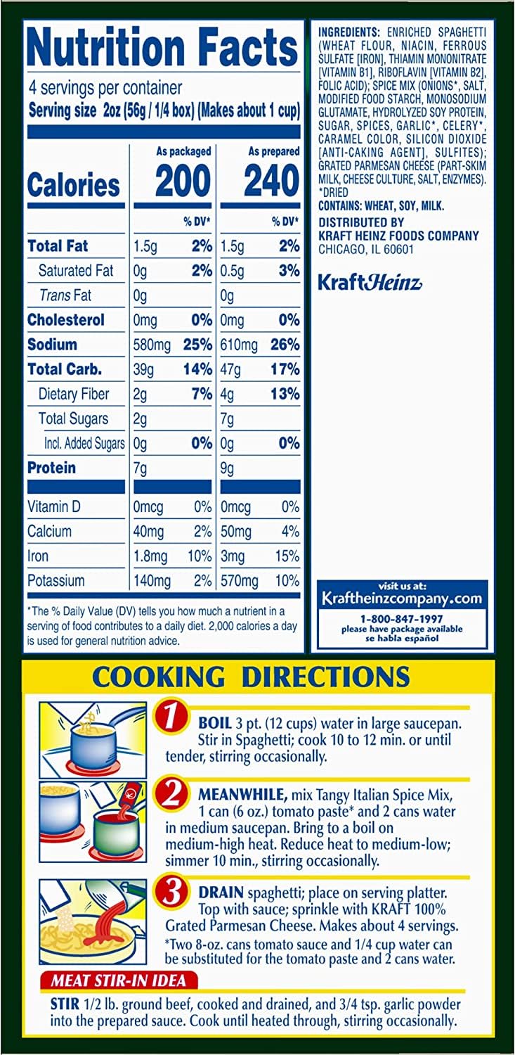 Kraft Spaghetti Classics with tomato paste option for sauce.