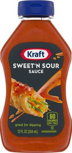 Kraft SweetN Sour Sauce glossy bottle closeup, vibrant label and texture.