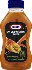 Kraft SweetN Sour Sauce bottle front, squeezable packaging for quick dips.