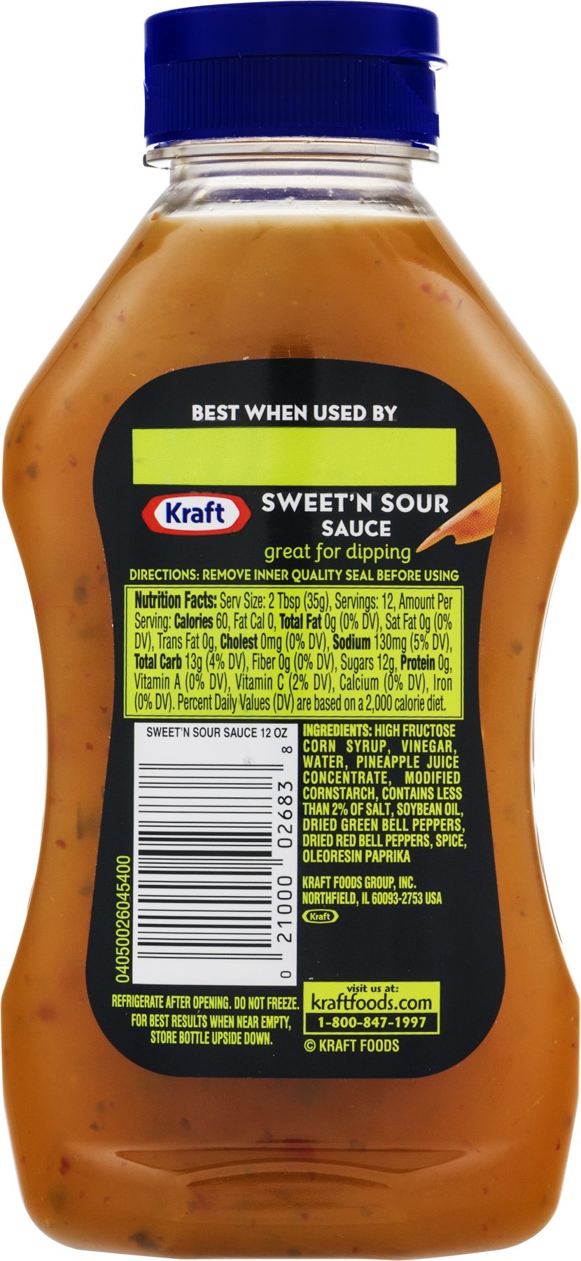 Kraft SweetN Sour Sauce on kitchen counter, ready for weeknight meals.