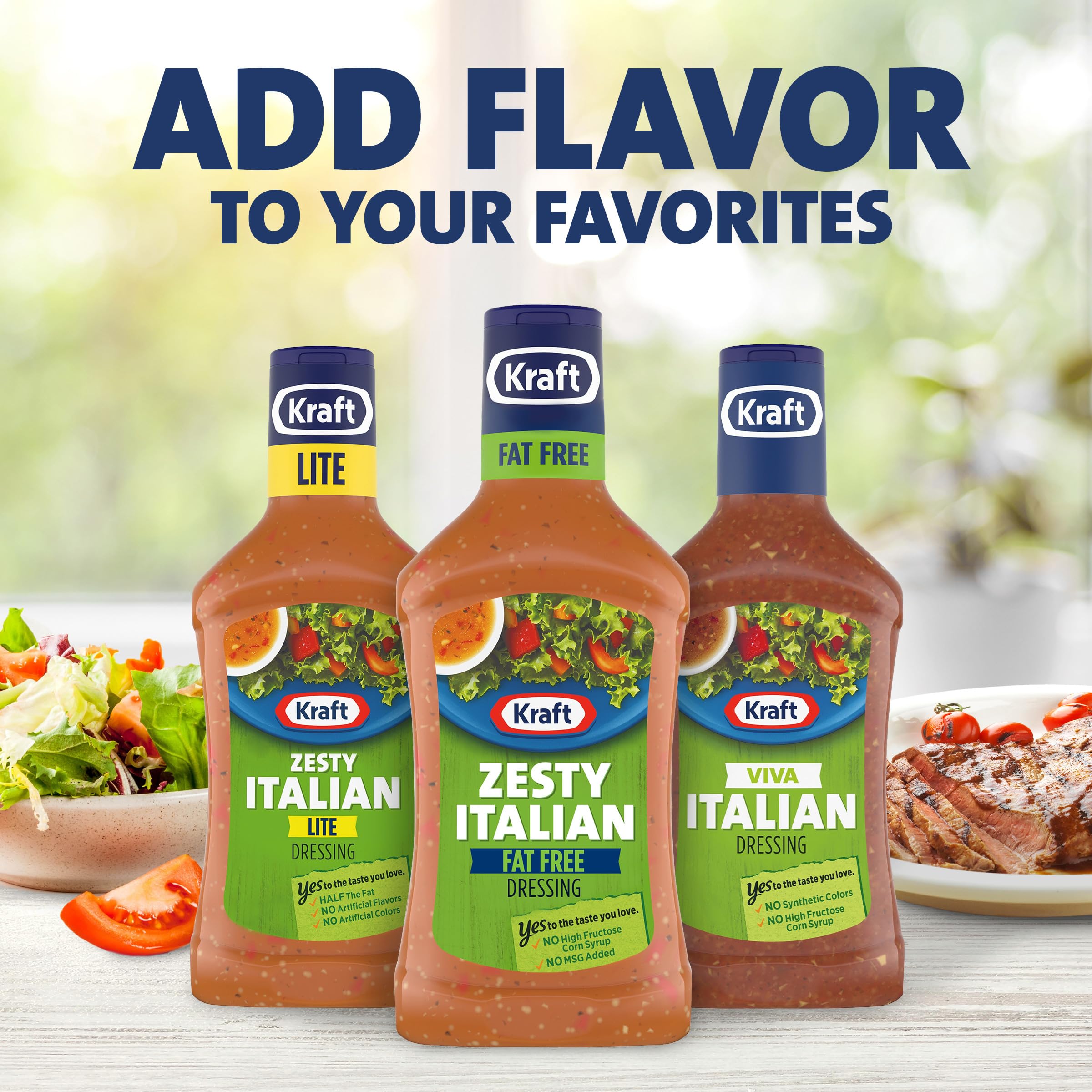 Kraft Zesty Italian Fat Free dressing stored in the refrigerator.