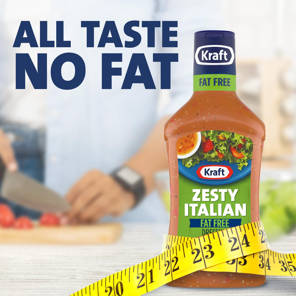 Kraft Zesty Italian Fat Free dressing on a sandwich.