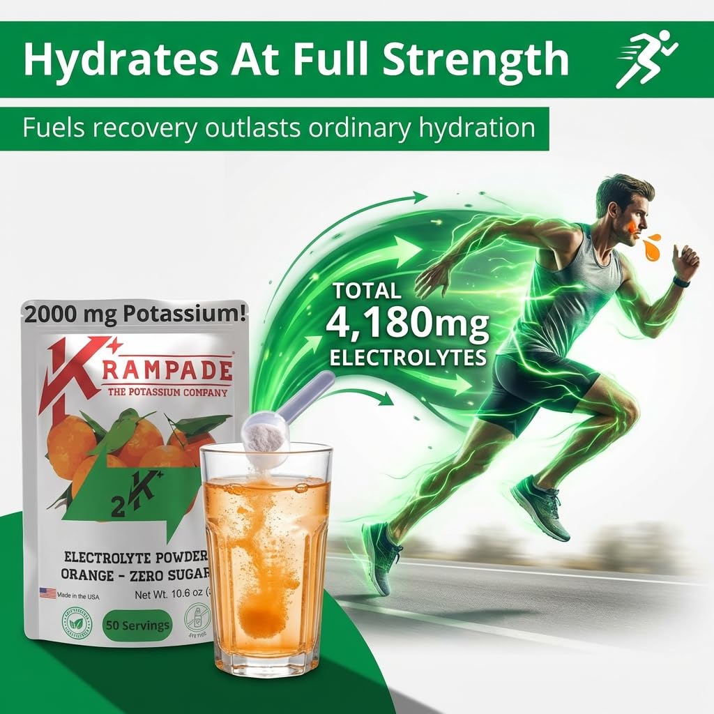 Krampade bottle label close-up highlights electrolyte content per serving