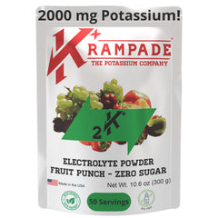 Krampade high-potassium electrolytes powder tub for efficient cellular hydration.