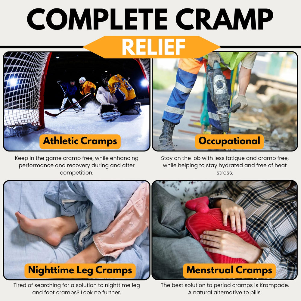 Krampade pour into glass demonstrates rapid absorption and cramp prevention support.