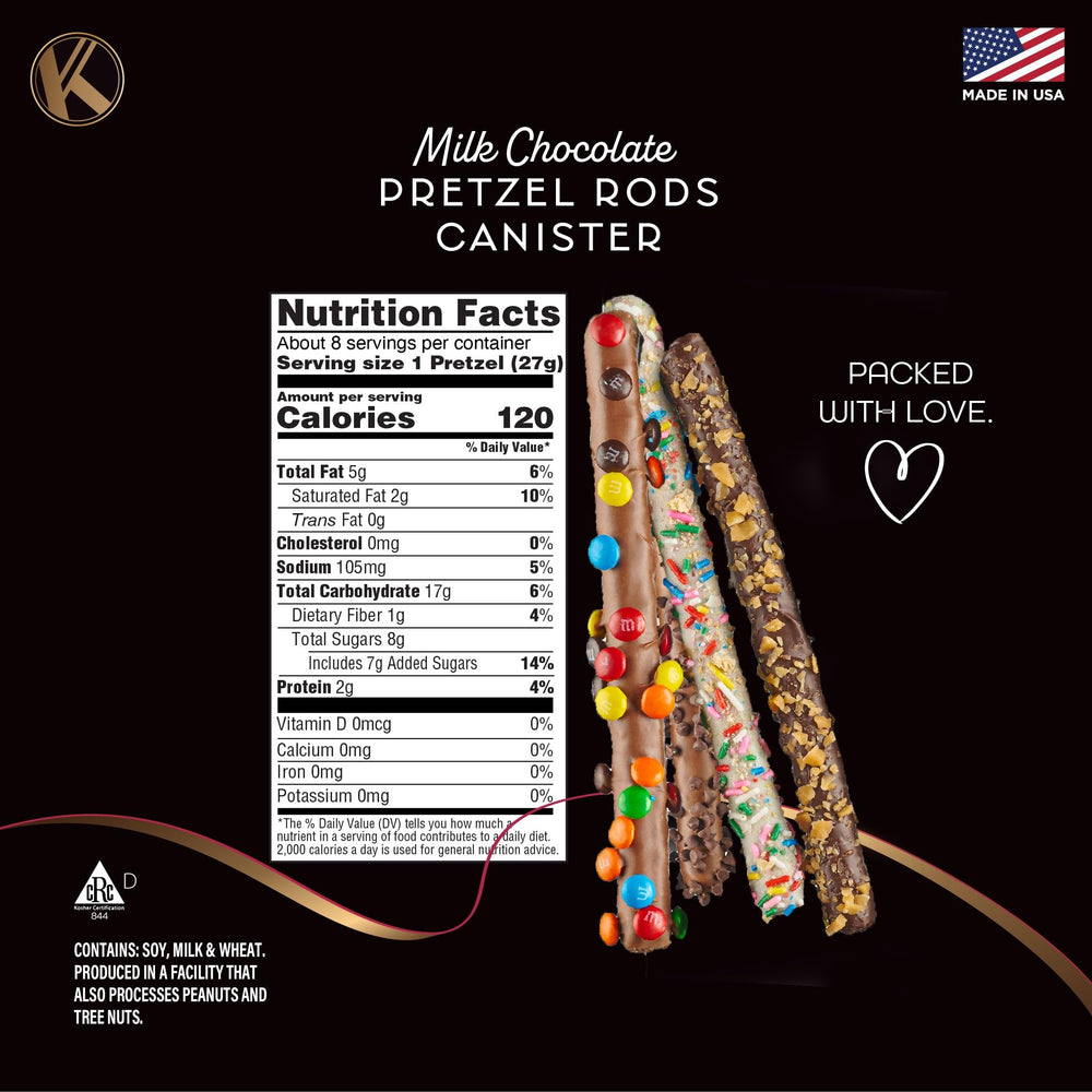 KREMERY milk chocolate pretzel with colorful sprinkles, festive and delicious