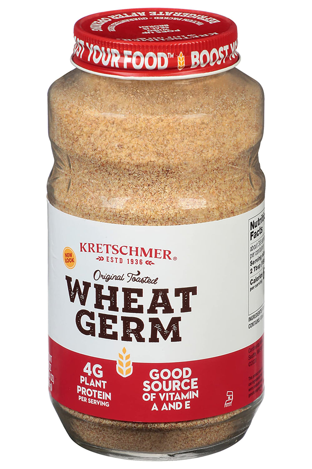Kretschmer Original Toasted Wheat Germ jar open, freshness seal visible.