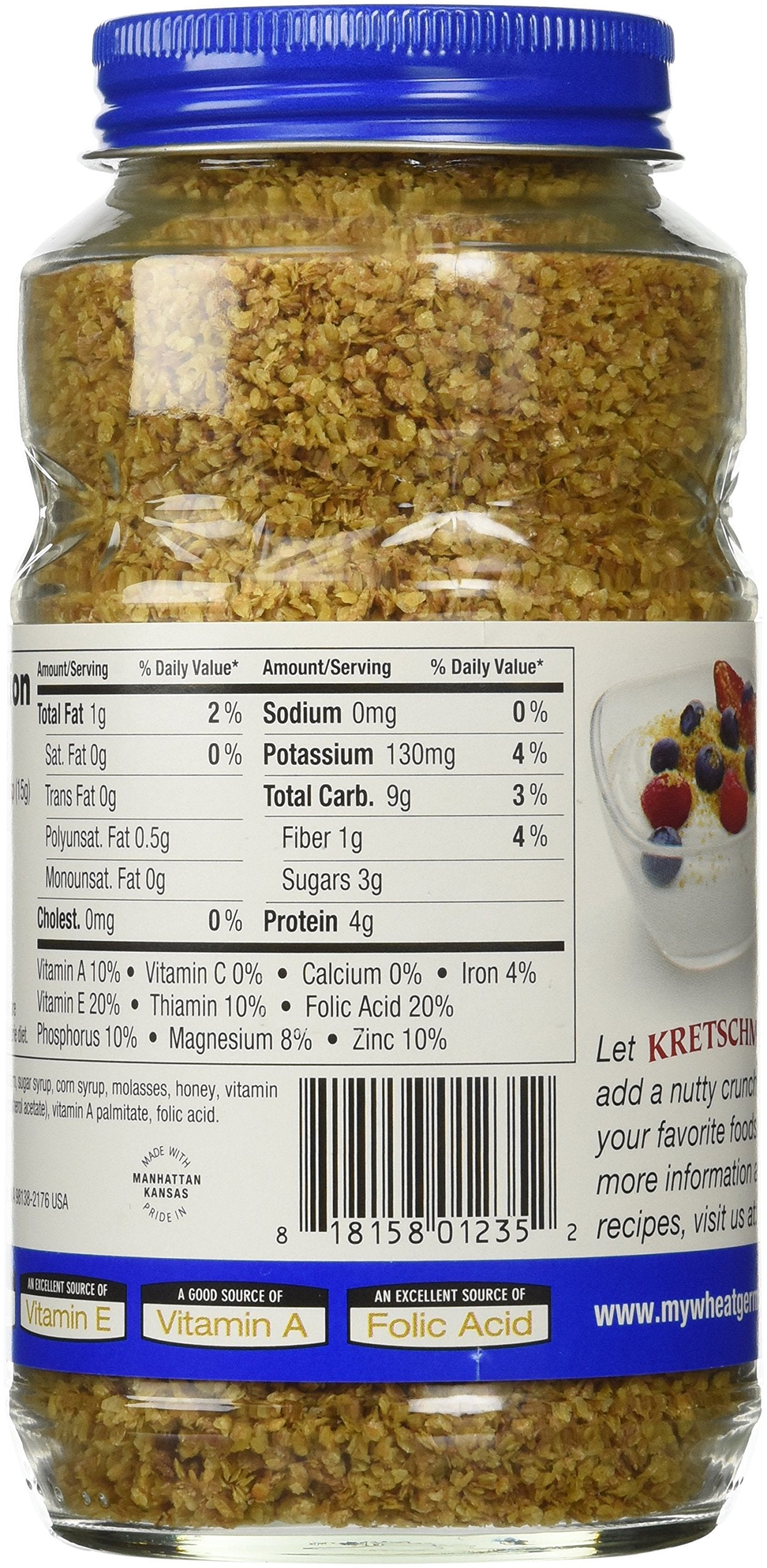 Kretschmer Wheat Germ Honey Crunch tub back shows nutrition panel