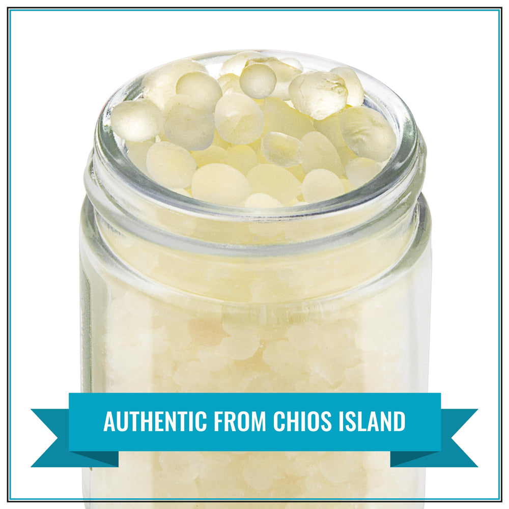 Krinos Mastic Gum pine flavor highlighted, ideal for desserts and savory toppings.