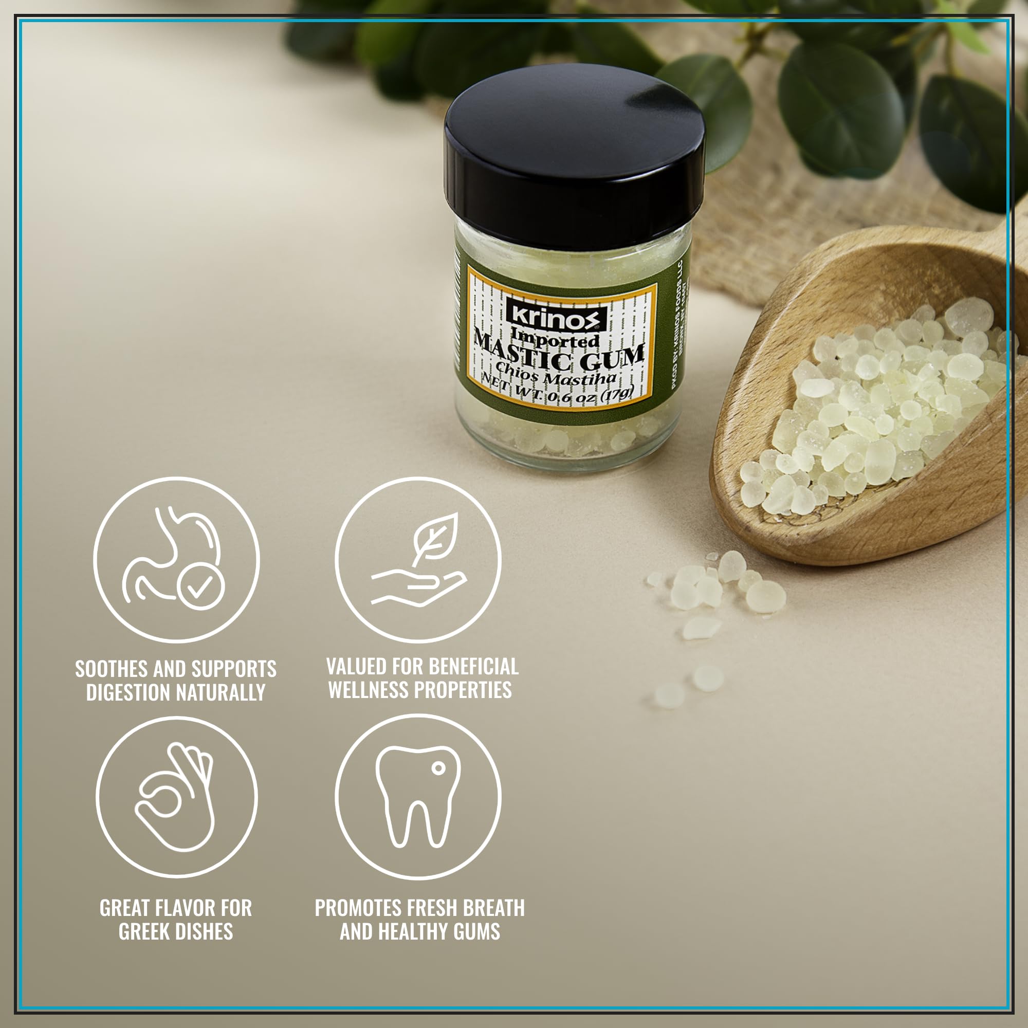 Krinos Mastic Gum with vanilla hints, perfect for tsoureki and ice creams.