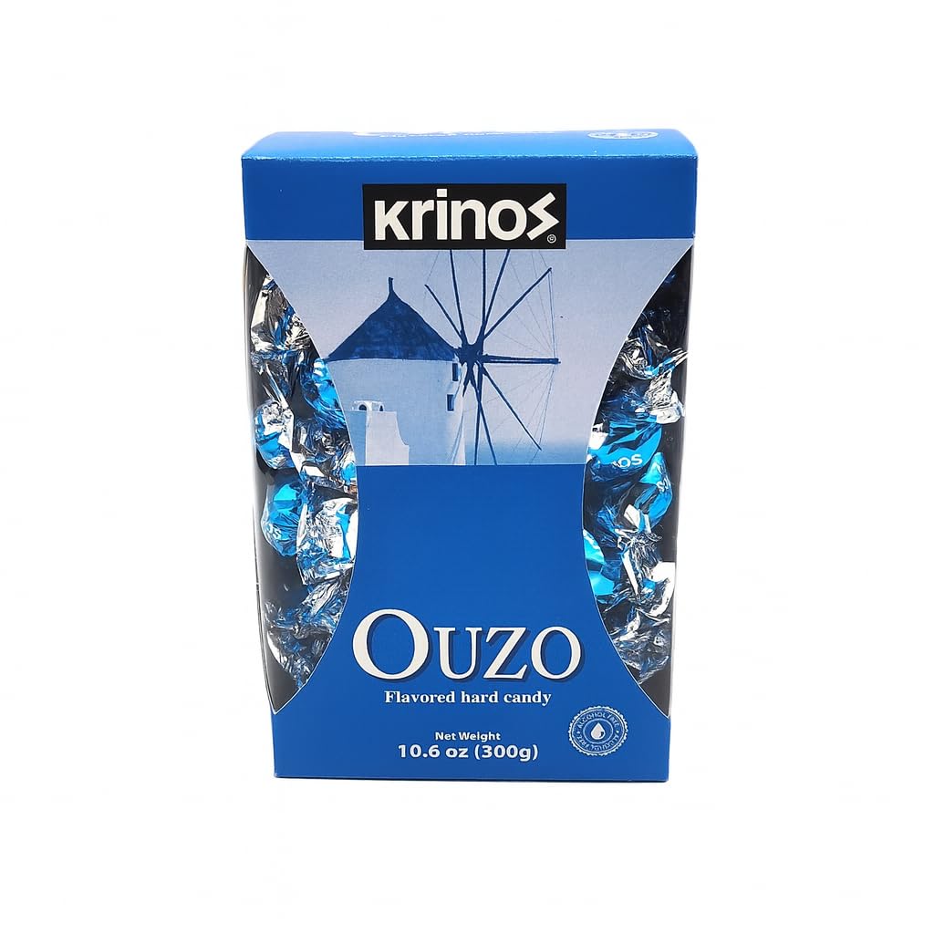 Krinos Ouzo Candy globe drops in a bowl, Greek flavor inspiration for sharing.