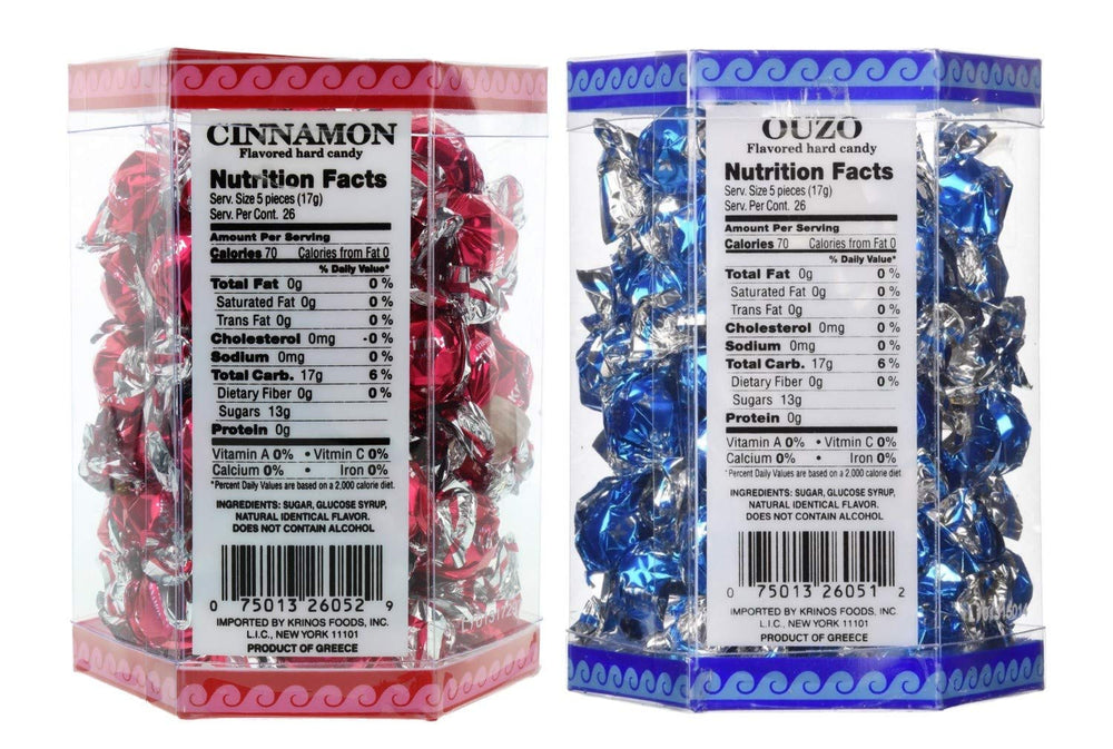 Krinos Ouzo Candy two-pack display, ideal for gatherings and sharing.