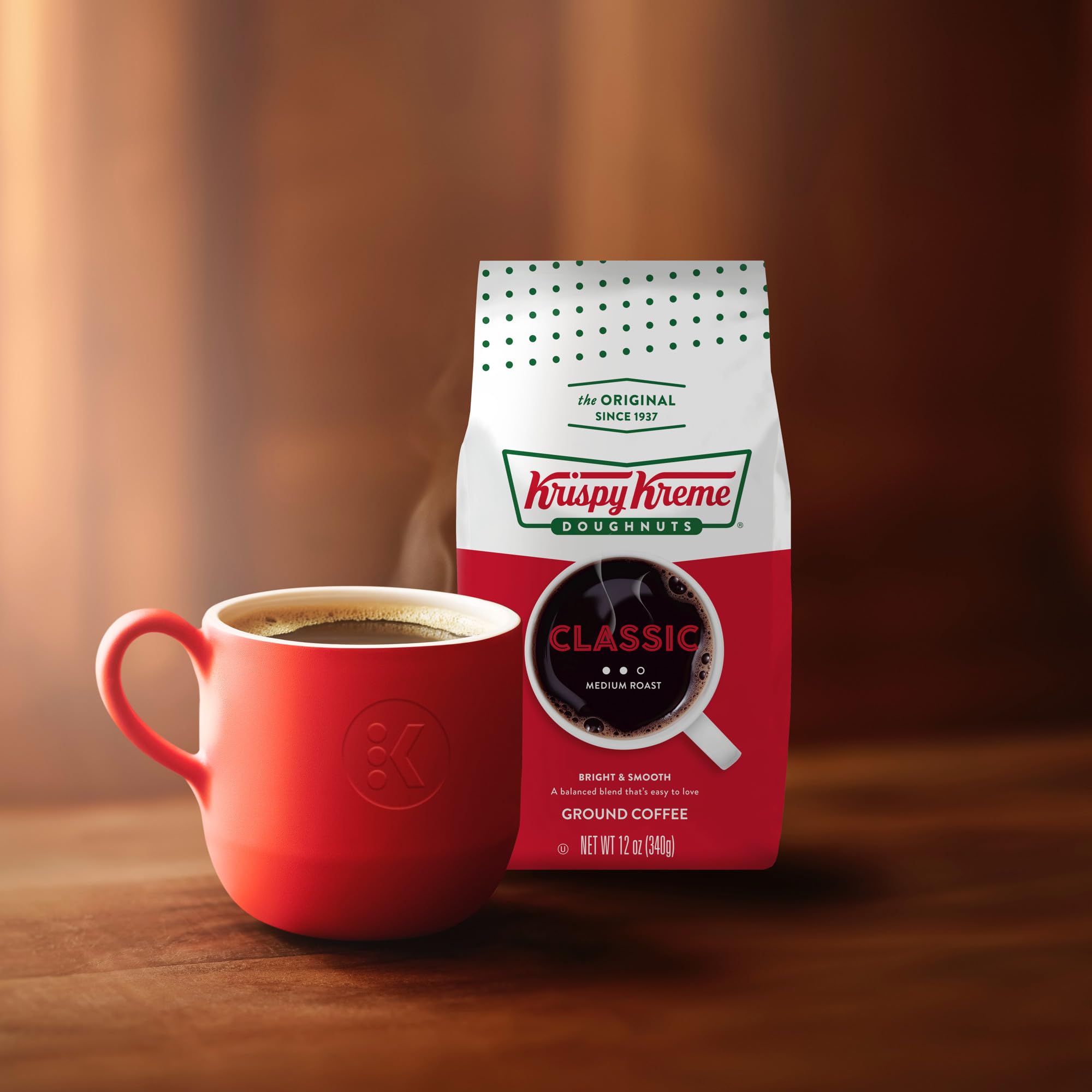 Krispy Kreme Classic coffee drip-brew setup for a smooth cup