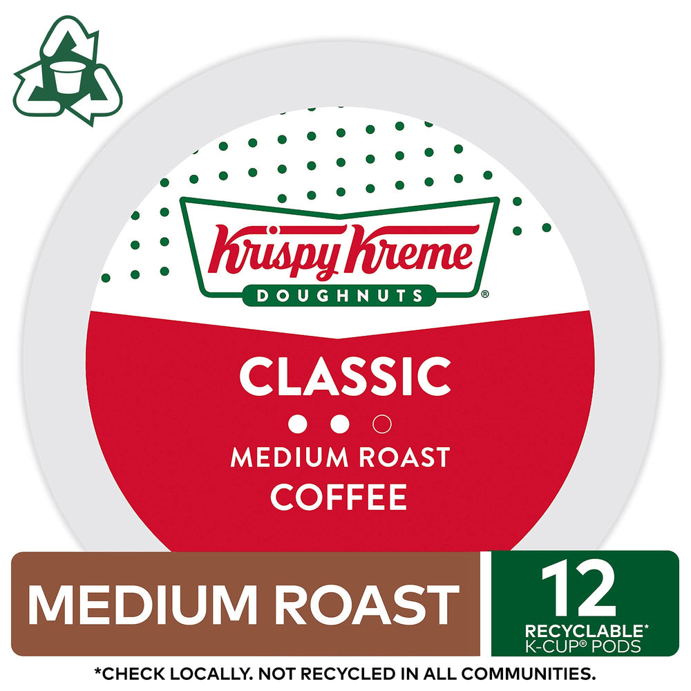 Krispy Kreme Classic coffee donut view highlights the ideal breakfast duo.