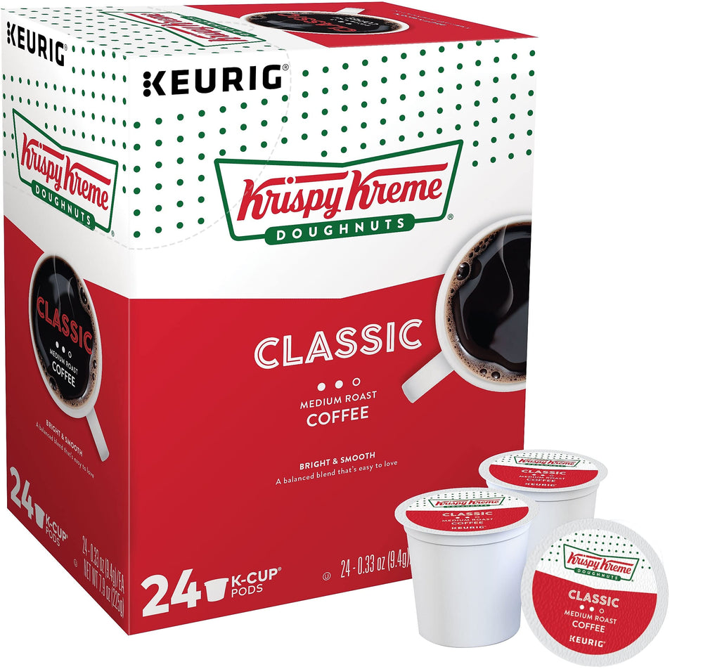 Krispy Kreme Classic coffee pods front view for Keurig brewing.